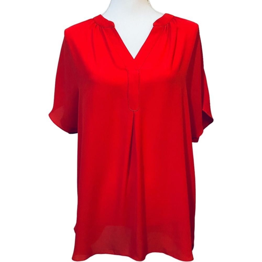 Jade‎ Melody Tam Women's Large Short Sleeve V Neck Top Blouse Red